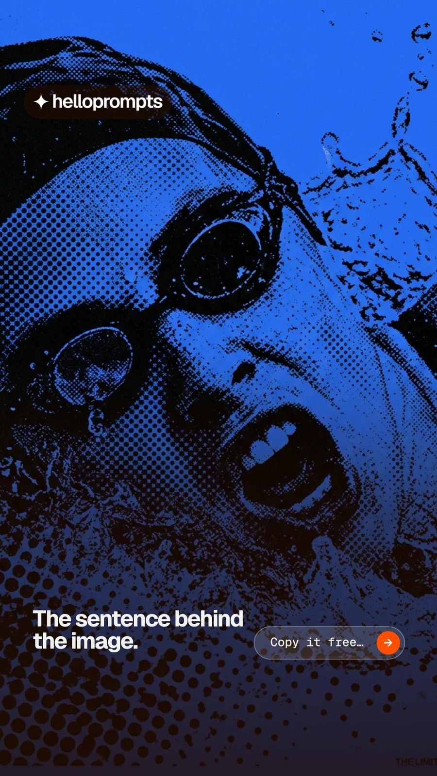 Instagram story for HelloPrompts: "The sentence behind the image." Agentic glass style, image led layout, dark palette in blue, black.