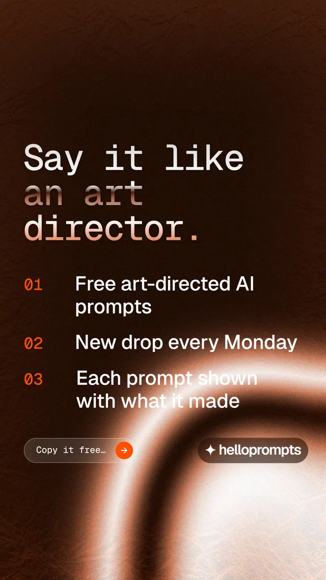 Instagram story for HelloPrompts: "Say it like an art director." Agentic glass style, numbered layout, dark palette in black, orange.