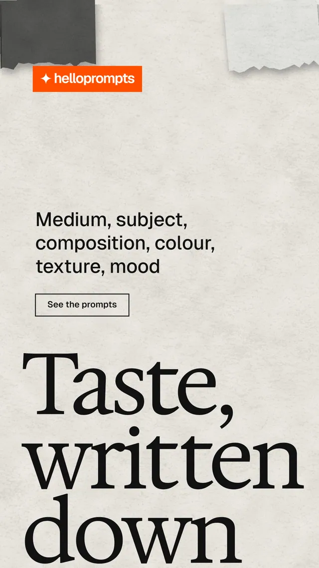 Instagram story for HelloPrompts: "Prompts that show their work." Editorial style, oversized layout, light palette in white, grey.