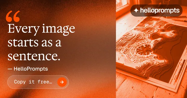 Social ad for HelloPrompts: "Copy it free." Agentic glass style, quote layout, dark palette in orange.