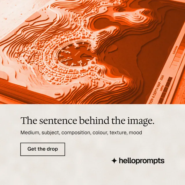 Instagram post for HelloPrompts: "The sentence behind the image." Editorial style, bottom layout, light palette in orange.