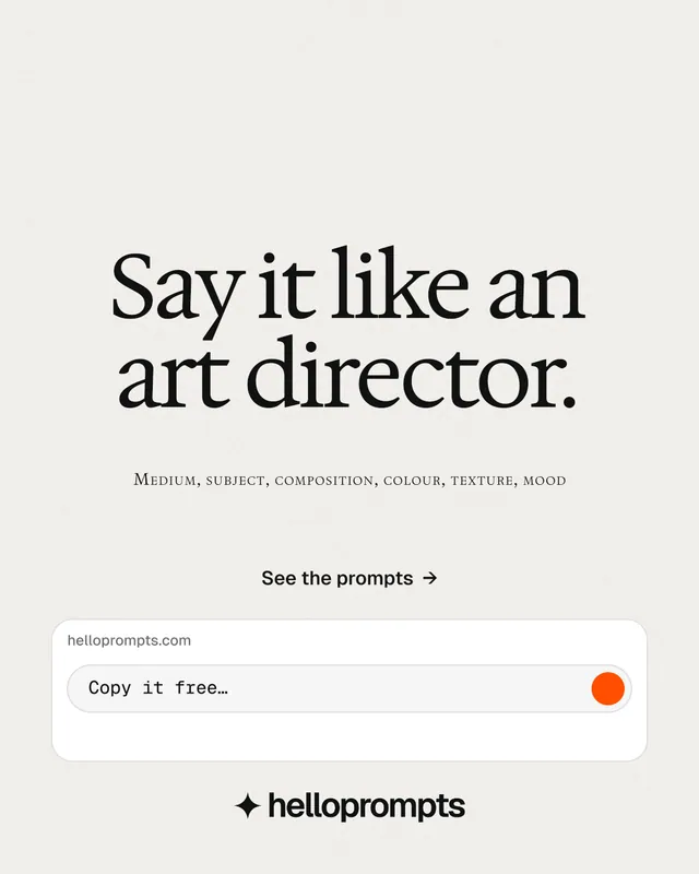 Instagram portrait post for HelloPrompts: "Say it like an art director." Swiss style, smallcaps layout, light palette in white.