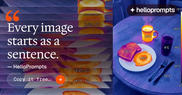 Social ad for HelloPrompts: "Copy it free." Agentic glass style, quote layout, dark palette in blue, pink, purple.