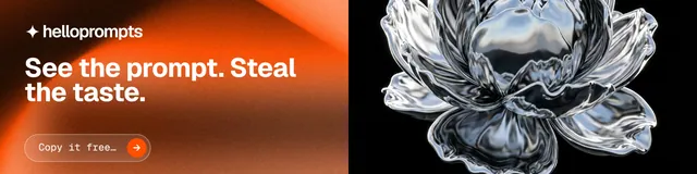LinkedIn banner for HelloPrompts: "See the prompt. Steal the taste." Agentic glass style, bottom layout, dark palette in black, orange, grey.