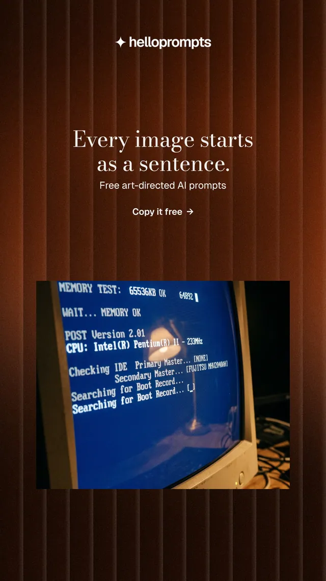 Instagram story for HelloPrompts: "Every image starts as a sentence." Minimal luxury style, centred layout, dark palette in orange, red, black.