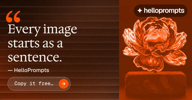 Social ad for HelloPrompts: "Taste, written down." Agentic glass style, quote layout, dark palette in orange, brown.