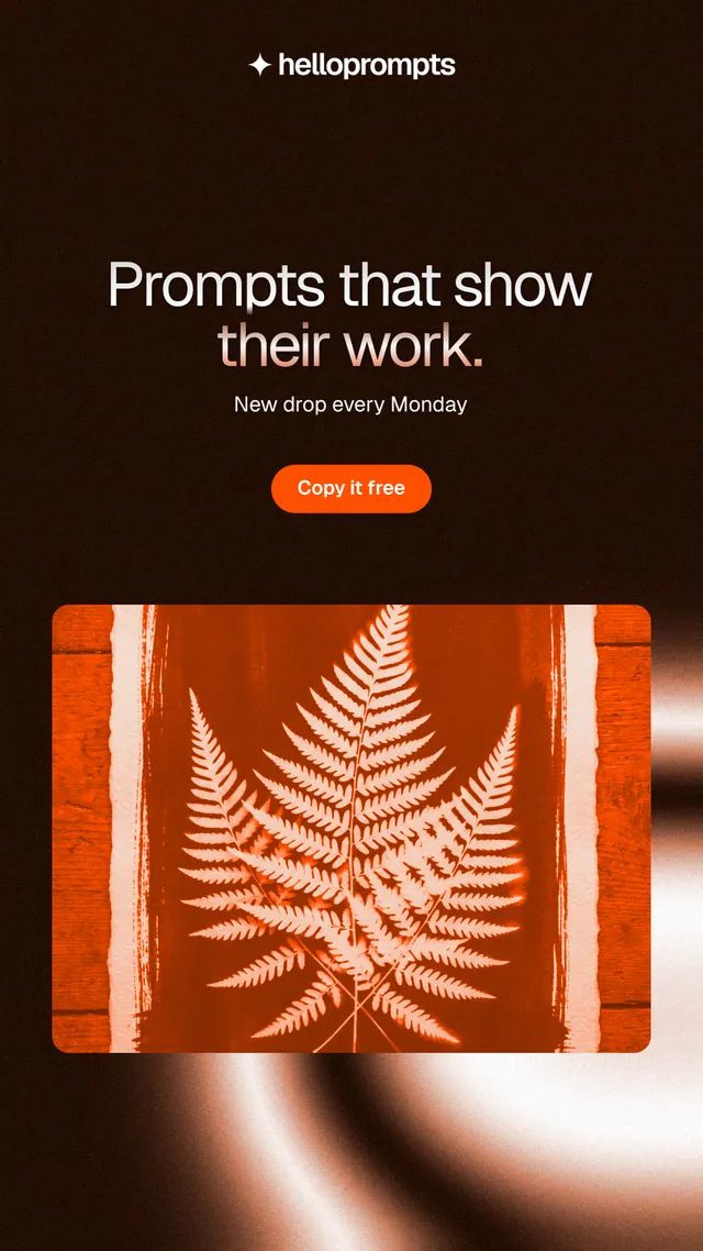 Instagram story for HelloPrompts: "Prompts that show their work." Y2K style, centred layout, dark palette in black, orange.