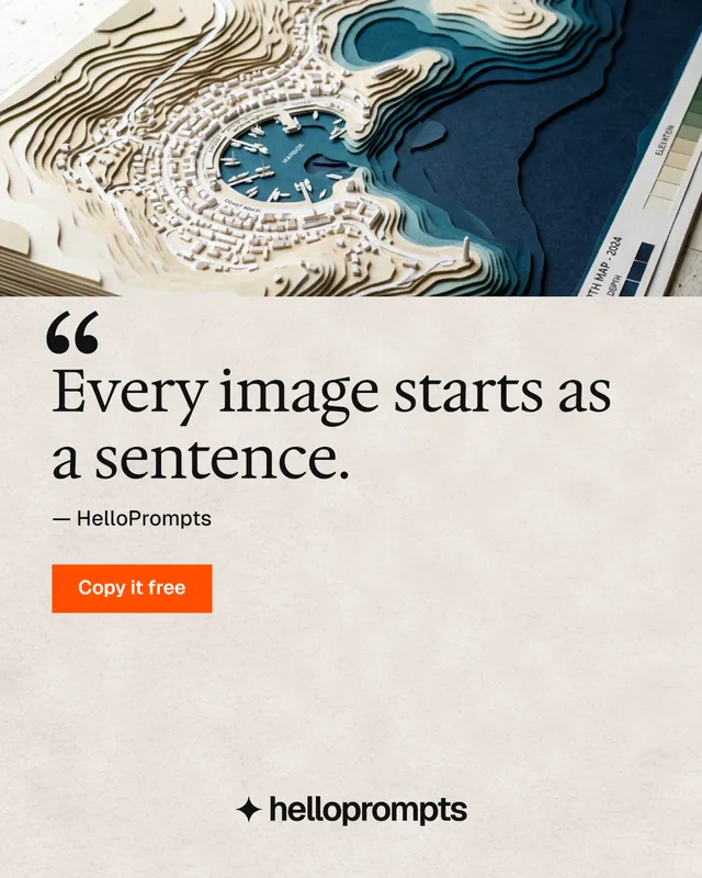 Instagram portrait post for HelloPrompts: "See the prompt. Steal the taste." Swiss style, quote layout, light palette in orange, white, grey.