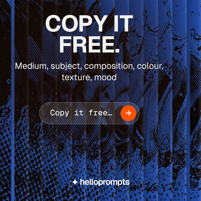 Instagram post for HelloPrompts: "Copy it free." Agentic glass style, skeleton layout, dark palette in blue, black, grey.