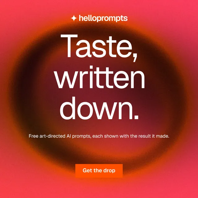 Instagram post for HelloPrompts: "Taste, written down." Swiss style, centred layout, dark palette in red.