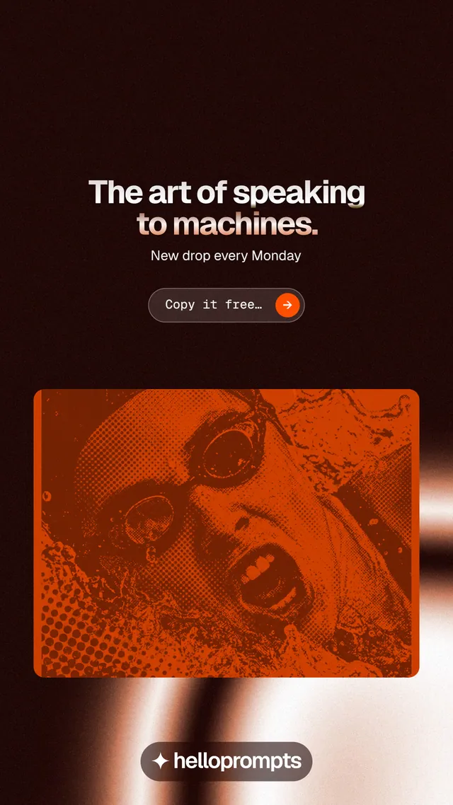 Instagram story for HelloPrompts: "The art of speaking to machines." Agentic glass style, centred layout, dark palette in orange, black.