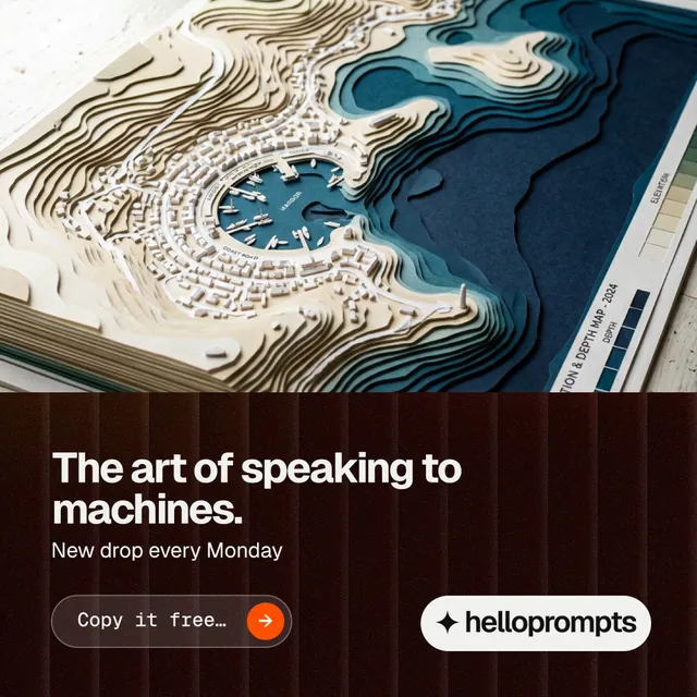 Instagram post for HelloPrompts: "The art of speaking to machines." Agentic glass style, bottom layout, dark palette in black, grey, yellow.