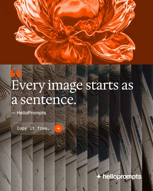 Instagram portrait post for HelloPrompts: "Prompts that show their work." Agentic glass style, quote layout, dark palette in black, orange, brown.