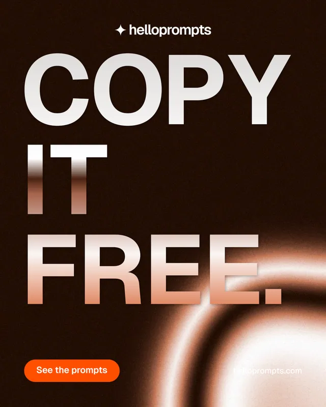 Instagram portrait post for HelloPrompts: "Copy it free." Y2K style, poster layout, dark palette in black, orange.