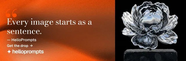 X header for HelloPrompts: "Say it like an art director." Minimal luxury style, quote layout, dark palette in orange, black, grey.