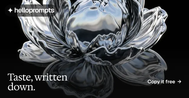 Social ad for HelloPrompts: "Taste, written down." Editorial style, image led layout, dark palette in black, grey.