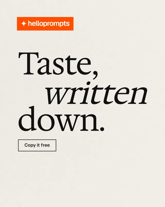 Instagram portrait post for HelloPrompts: "Taste, written down." Editorial style, stacked layout, light palette in yellow, white, grey.