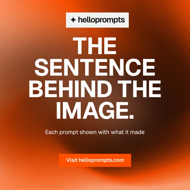 Instagram post for HelloPrompts: "The sentence behind the image." Swiss style, centred layout, dark palette in orange.