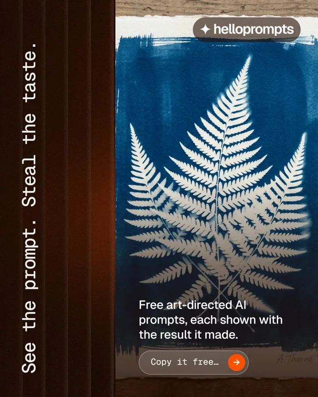 Instagram portrait post for HelloPrompts: "See the prompt. Steal the taste." Agentic glass style, vertical layout, dark palette in black, blue, grey.