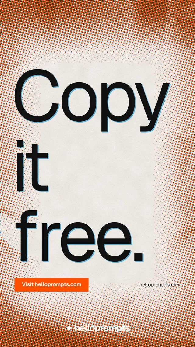 Instagram story for HelloPrompts: "Copy it free." Swiss style, poster layout, light palette in orange, brown.
