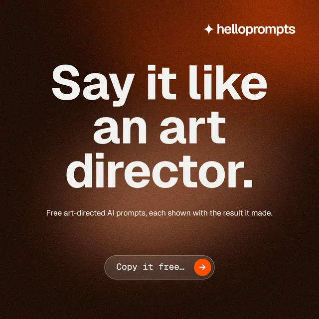 Instagram post for HelloPrompts: "Say it like an art director." Agentic glass style, centred layout, dark palette in black, orange.