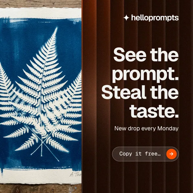 Instagram post for HelloPrompts: "See the prompt. Steal the taste." Agentic glass style, right layout, dark palette in grey, blue, black.