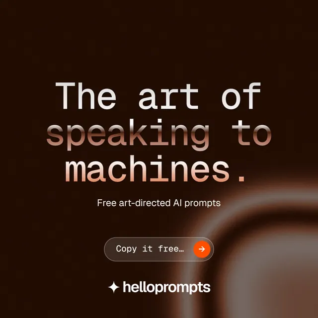 Instagram post for HelloPrompts: "The art of speaking to machines." Agentic glass style, centred layout, dark palette in black, orange.