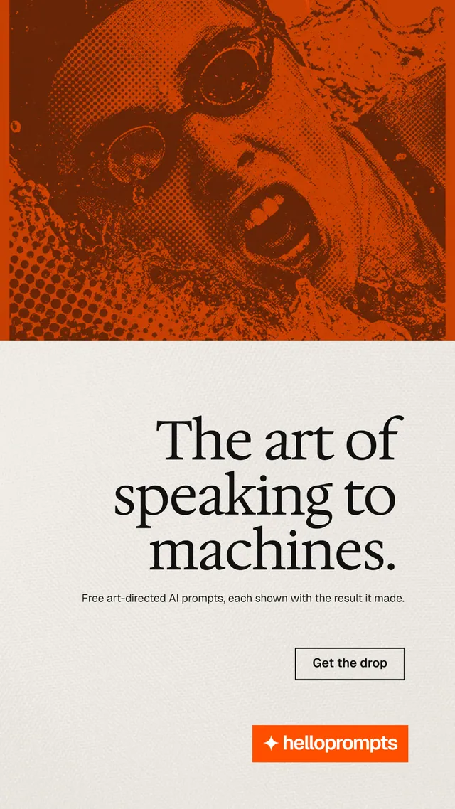 Instagram story for HelloPrompts: "The art of speaking to machines." Editorial style, right layout, light palette in orange, yellow, white.