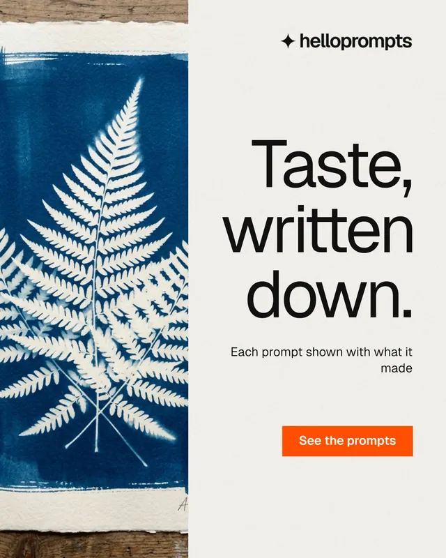Instagram portrait post for HelloPrompts: "Taste, written down." Swiss style, right layout, light palette in white, blue, grey.