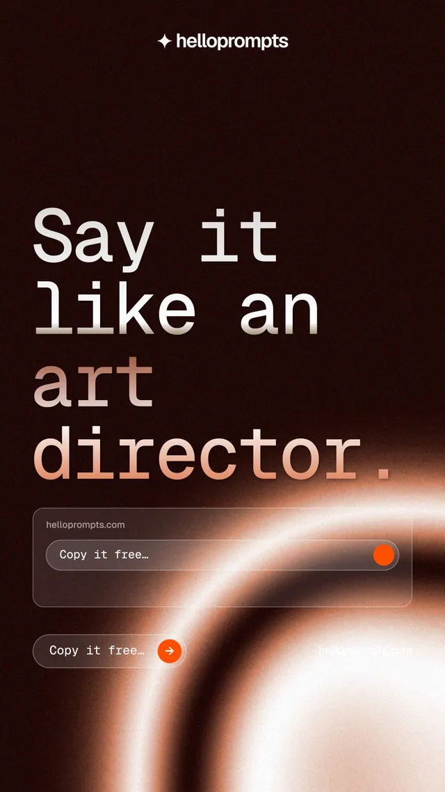 Instagram story for HelloPrompts: "Say it like an art director." Agentic glass style, poster layout, dark palette in black, red, orange.