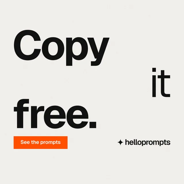 Instagram post for HelloPrompts: "Copy it free." Swiss style, stacked layout, light palette in white, grey.