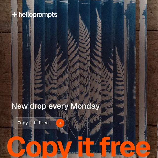 Instagram post for HelloPrompts: "Say it like an art director." Agentic glass style, oversized layout, dark palette in blue, grey, black.