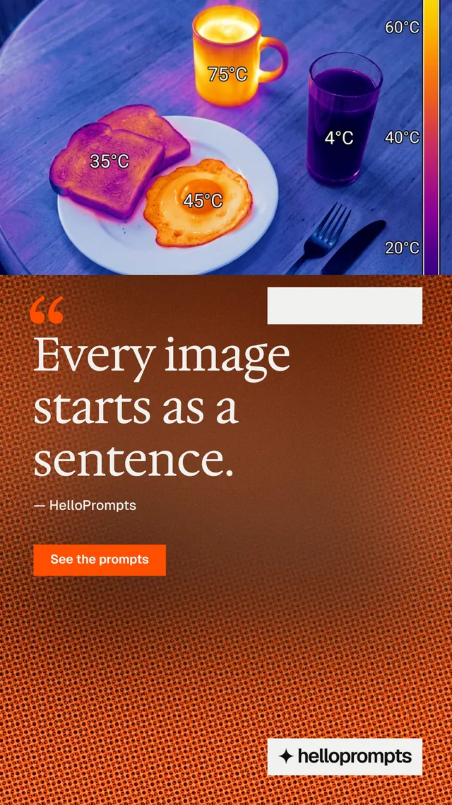 Instagram story for HelloPrompts: "See the prompt. Steal the taste." Swiss style, quote layout, dark palette in red, purple, orange.