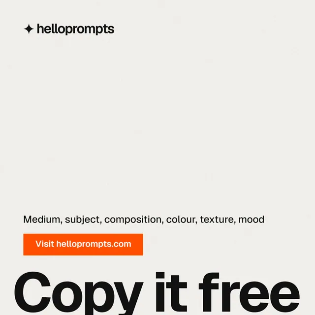 Instagram post for HelloPrompts: "The art of speaking to machines." Swiss style, oversized layout, light palette in white, grey.