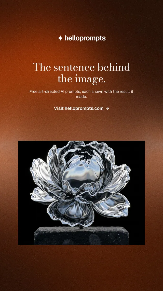 Instagram story for HelloPrompts: "The sentence behind the image." Minimal luxury style, centred layout, dark palette in orange, black, grey.