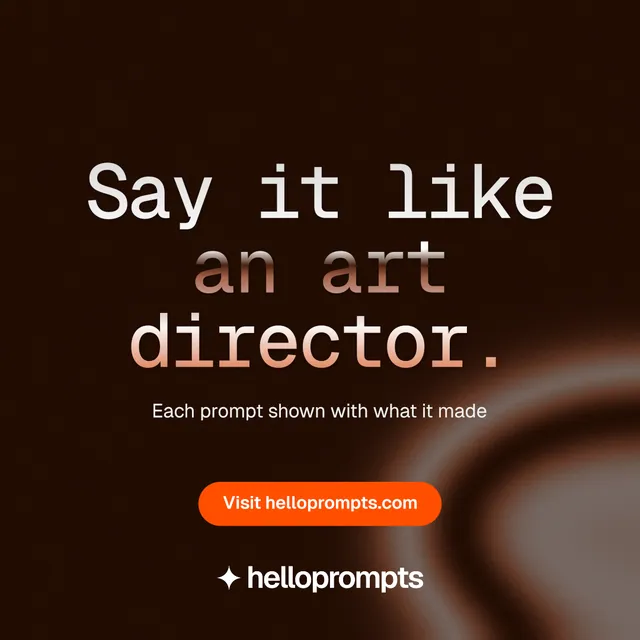 Instagram post for HelloPrompts: "Say it like an art director." Y2K style, centred layout, dark palette in black, orange.