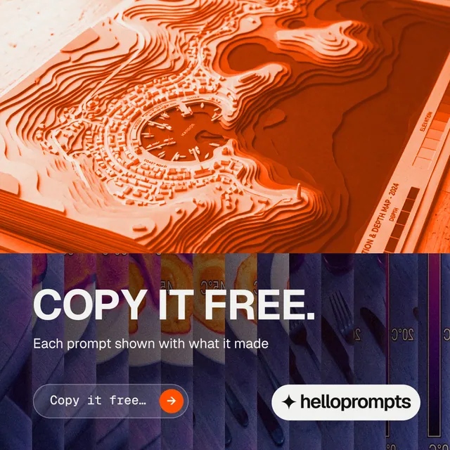 Instagram post for HelloPrompts: "Copy it free." Agentic glass style, bottom layout, dark palette in blue, orange.