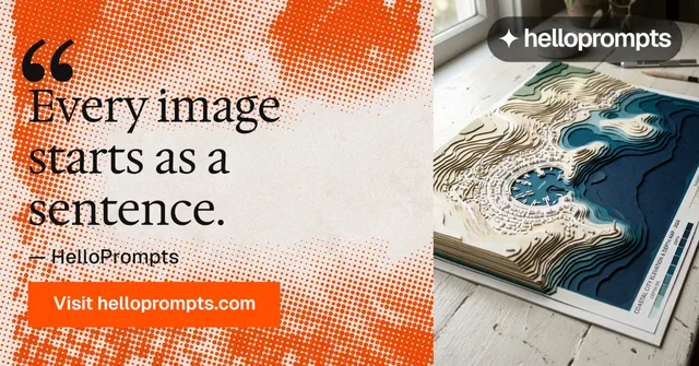 Social ad for HelloPrompts: "See the prompt. Steal the taste." Swiss style, quote layout, light palette in orange, brown.