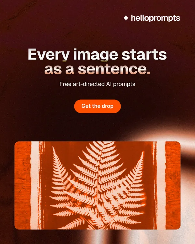 Instagram portrait post for HelloPrompts: "Every image starts as a sentence." Y2K style, centred layout, dark palette in red, black, orange.