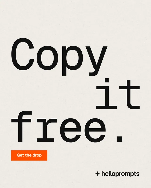 Instagram portrait post for HelloPrompts: "Copy it free." Swiss style, stacked layout, light palette in yellow, orange, grey.