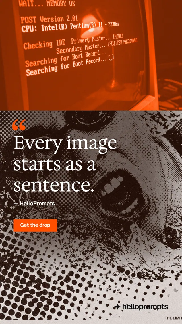 Instagram story for HelloPrompts: "Taste, written down." Swiss style, quote layout, dark palette in orange, brown, grey.