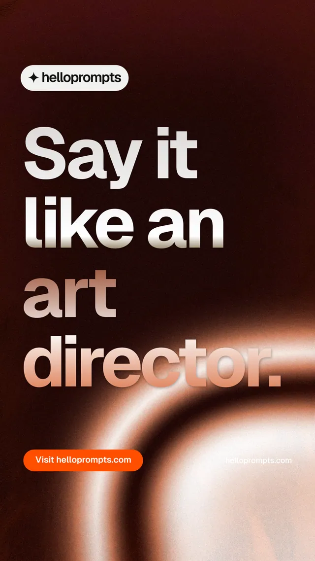 Instagram story for HelloPrompts: "Say it like an art director." Y2K style, poster layout, dark palette in black, orange, red.