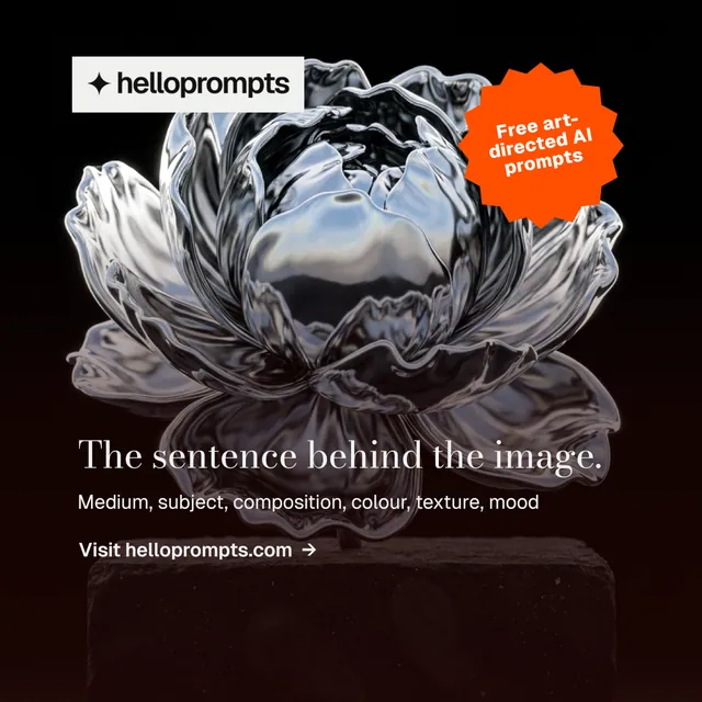 Instagram post for HelloPrompts: "The sentence behind the image." Minimal luxury style, sticker layout, dark palette in black, grey, red.
