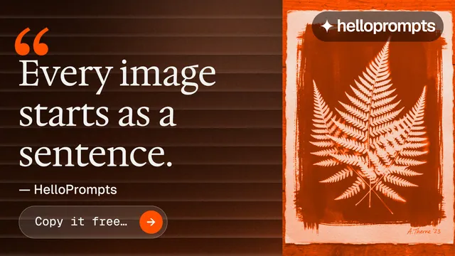 Landscape graphic for HelloPrompts: "See the prompt. Steal the taste." Agentic glass style, quote layout, dark palette in black, orange, brown.