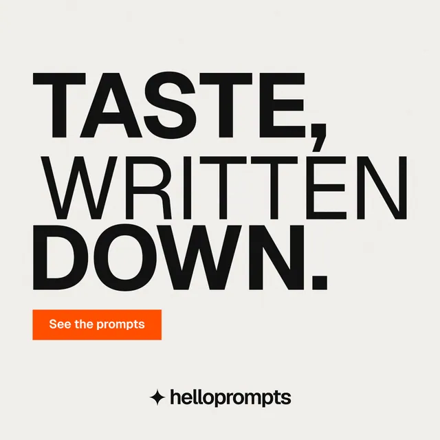 Instagram post for HelloPrompts: "Taste, written down." Swiss style, stacked layout, light palette in white, grey.