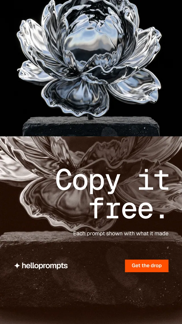 Instagram story for HelloPrompts: "Copy it free." Swiss style, right layout, dark palette in grey, black, orange.