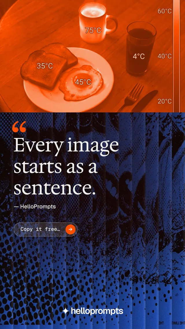 Instagram story for HelloPrompts: "Copy it free." Agentic glass style, quote layout, dark palette in purple, red, black.