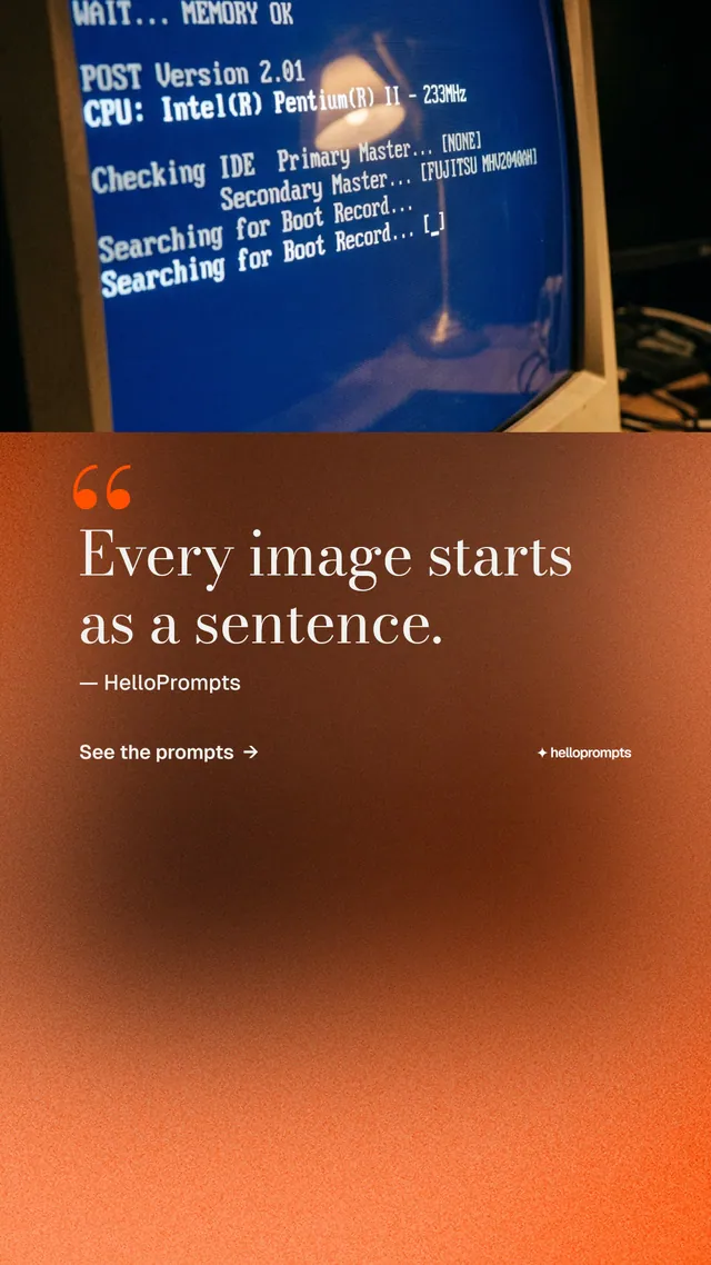 Instagram story for HelloPrompts: "Say it like an art director." Minimal luxury style, quote layout, dark palette in orange, blue.
