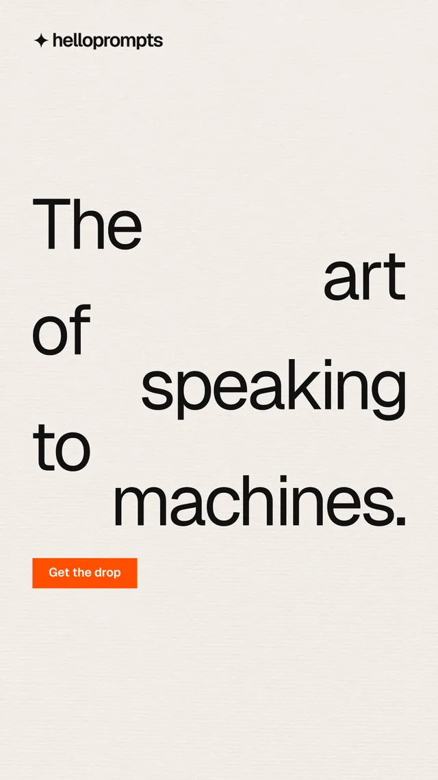 Instagram story for HelloPrompts: "The art of speaking to machines." Swiss style, stacked layout, light palette in white.