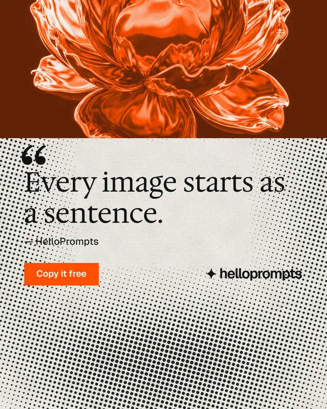Instagram portrait post for HelloPrompts: "The sentence behind the image." Swiss style, quote layout, light palette in grey, orange, white.